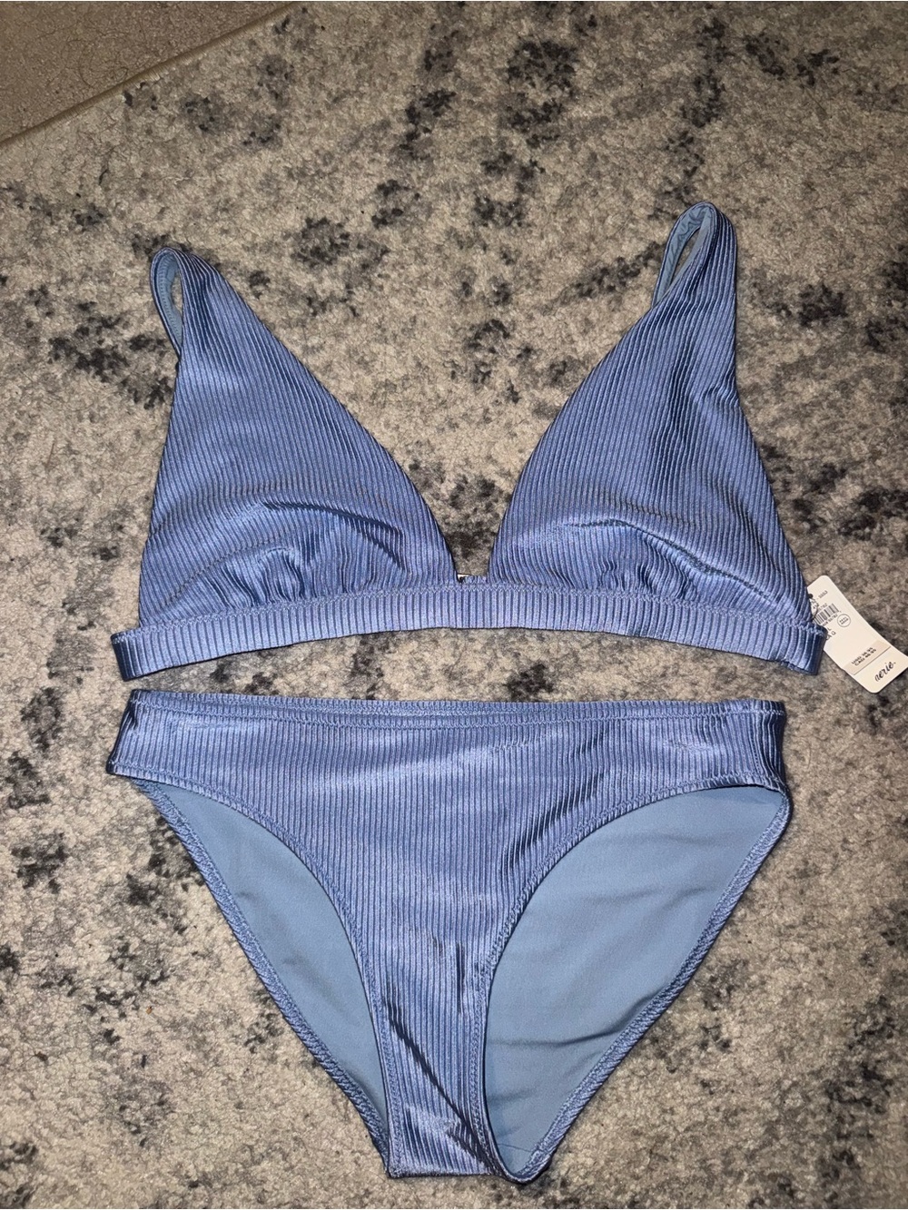 aerie Ribbed Light Blue Triangle Bikini